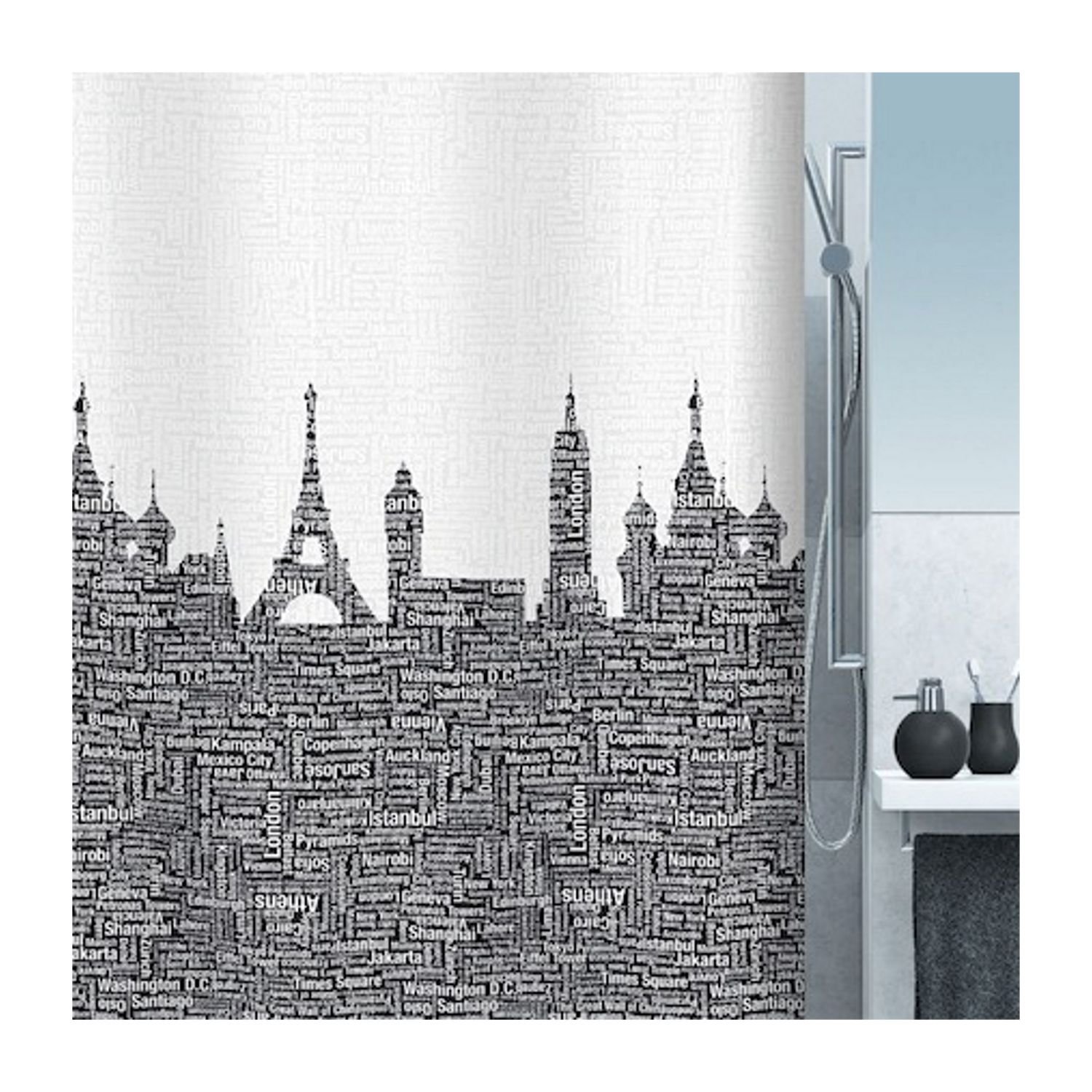 Stylish Urban Black Textile Shower Curtain - Waterproof Bathroom Decor for Modern Homes
