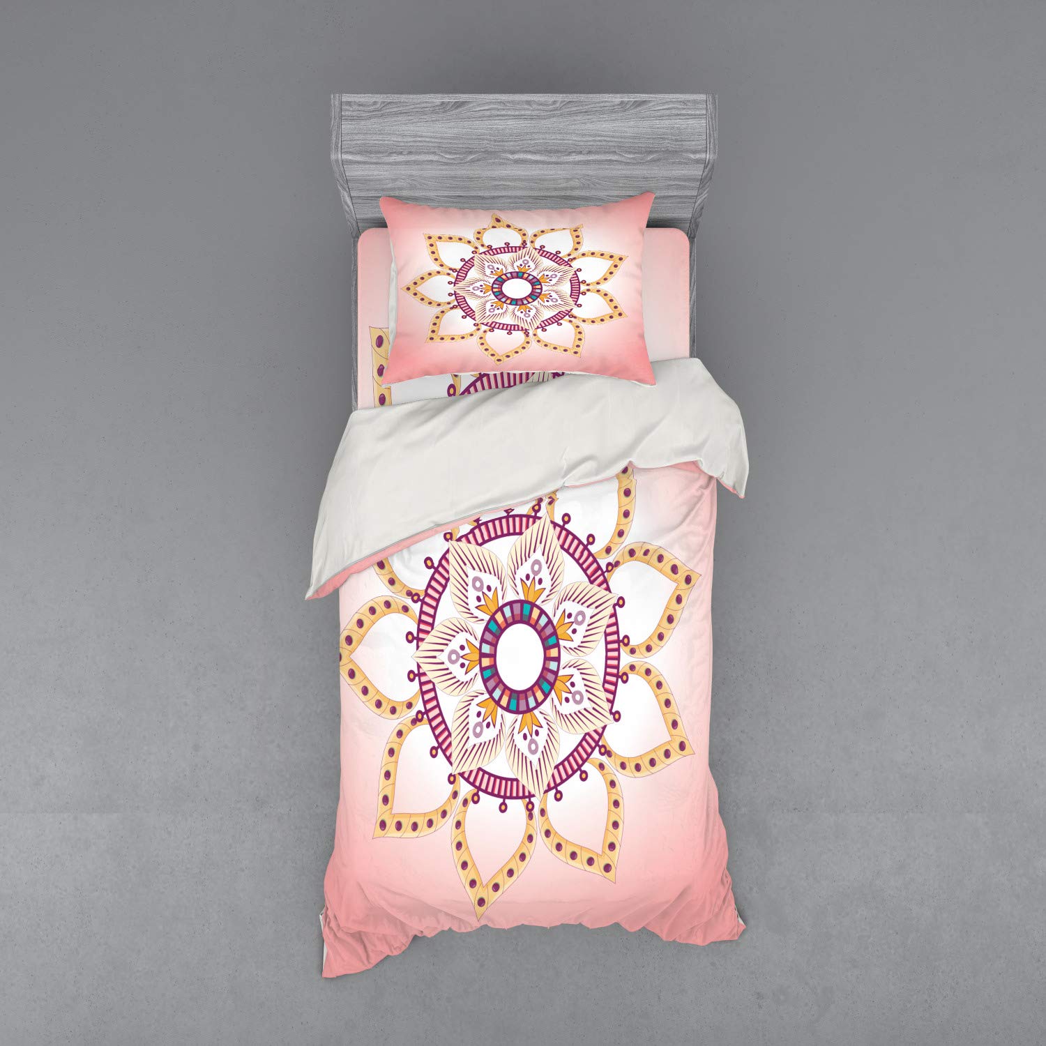 **Ambesonne Bohemian Mandala Duvet Cover Set - 3 Piece Twin Size Bedding with Sham & Fitted Sheet, Rose Dried Rose Pale Orange - Perfect for Boho Chic, Modern & Minimalist Bedroom Decor**