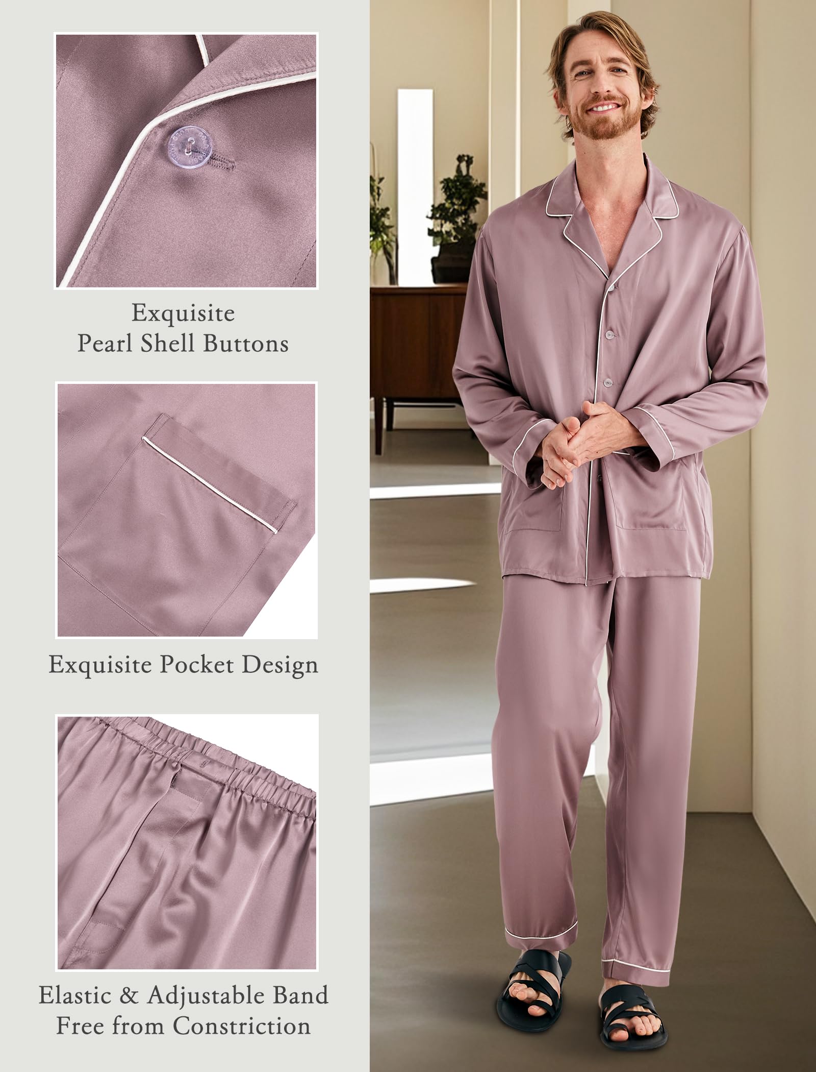 Luxury Silk Pajamas Set for Men - 2PC Long Sleeve Button-Down Sleepwear - COLD POSH Premium Silk PJs - Perfect for Relaxing at Home, Lounging & Gift Giving