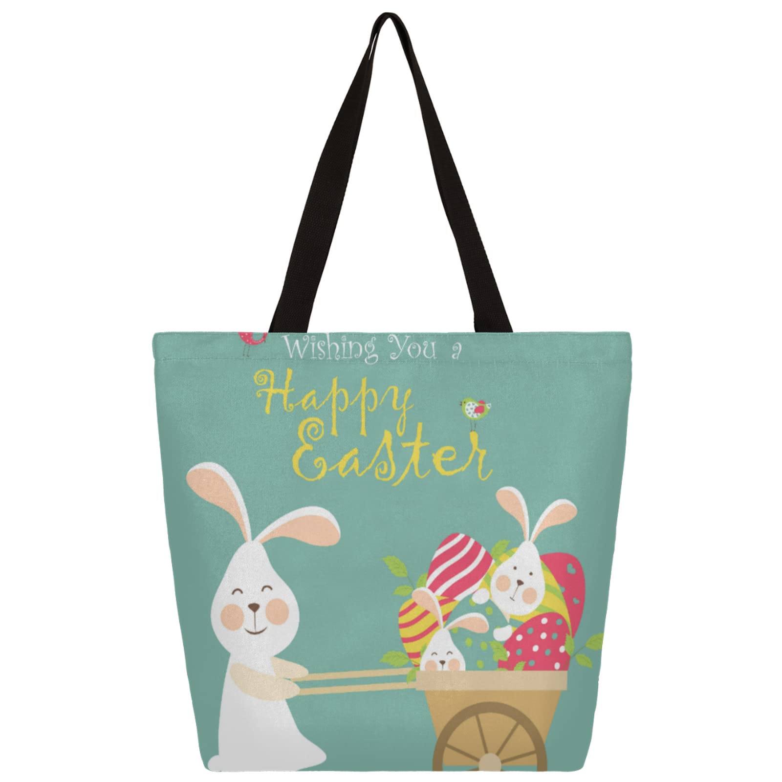 Easter Bunny Canvas Tote Bag for Women & Men - Large Reusable Grocery Shopping Bag - Heavy Duty Shoulder Bag for Work, School, Beach - Perfect for Easter Gifts, Spring Shopping & Daily Use