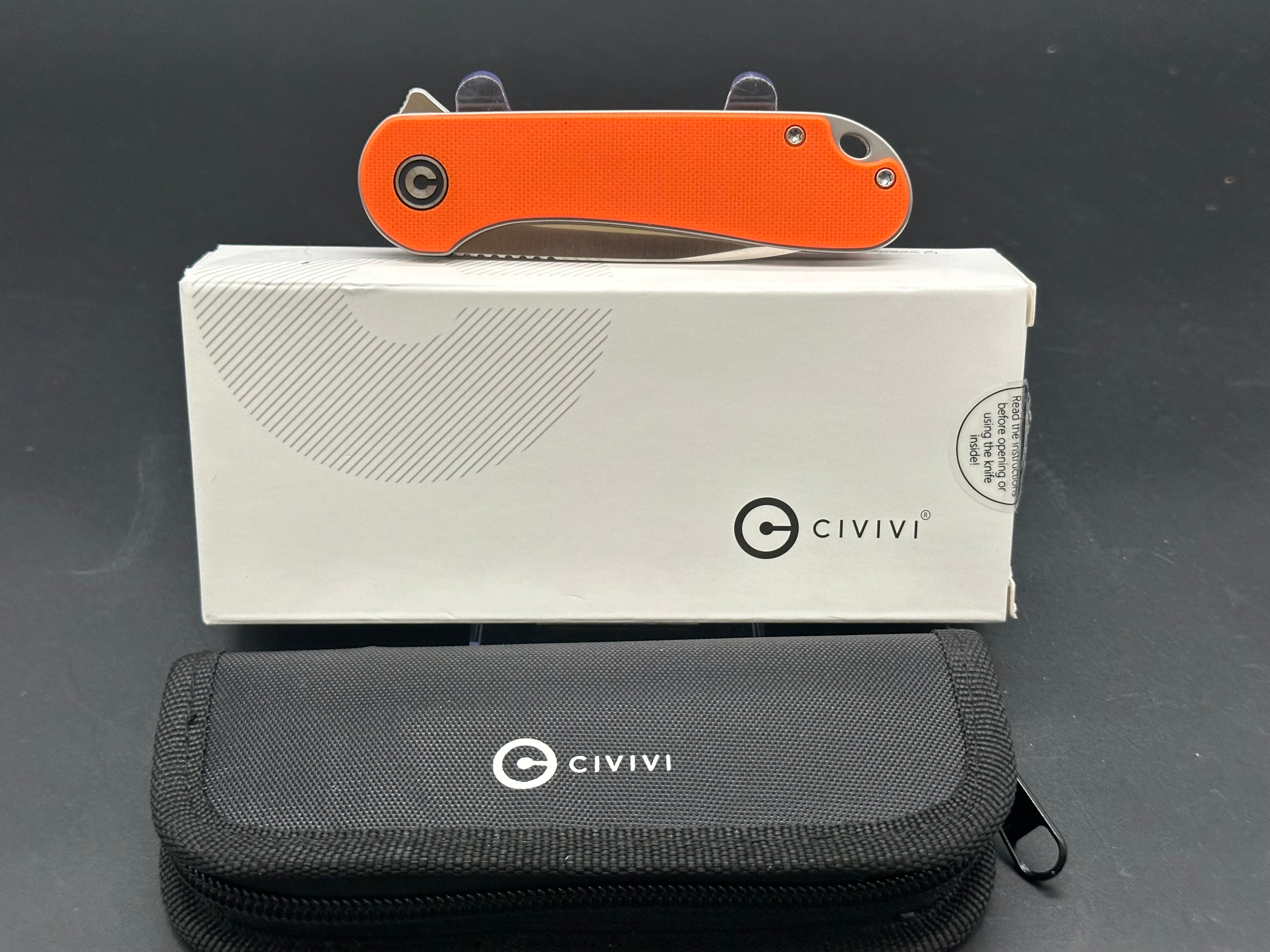 CIVIVI Elementum Liner Lock Folding Knife - Orange G10 Handle, Plain Edge D2 Blade - EDC Pocket Knife for Camping, Hiking & Outdoor Adventures