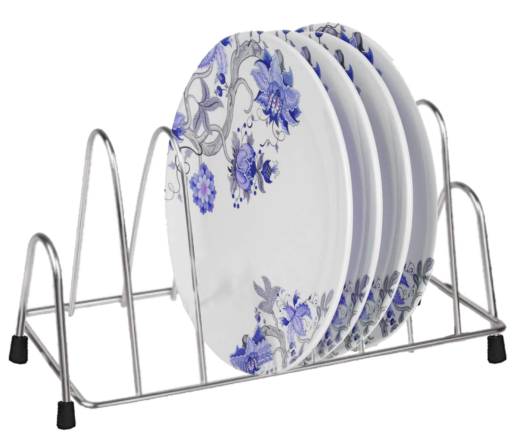Stainless Steel Plate Rack for Kitchen - 6 Section Dish Drying Rack with Anti-Rust Nano Coating - Space Saving Utensil Organizer for Plates, Bowls & Lids - Perfect for Small Kitchens, RVs & Dorm Rooms (Silver, KUBMARTK10581)