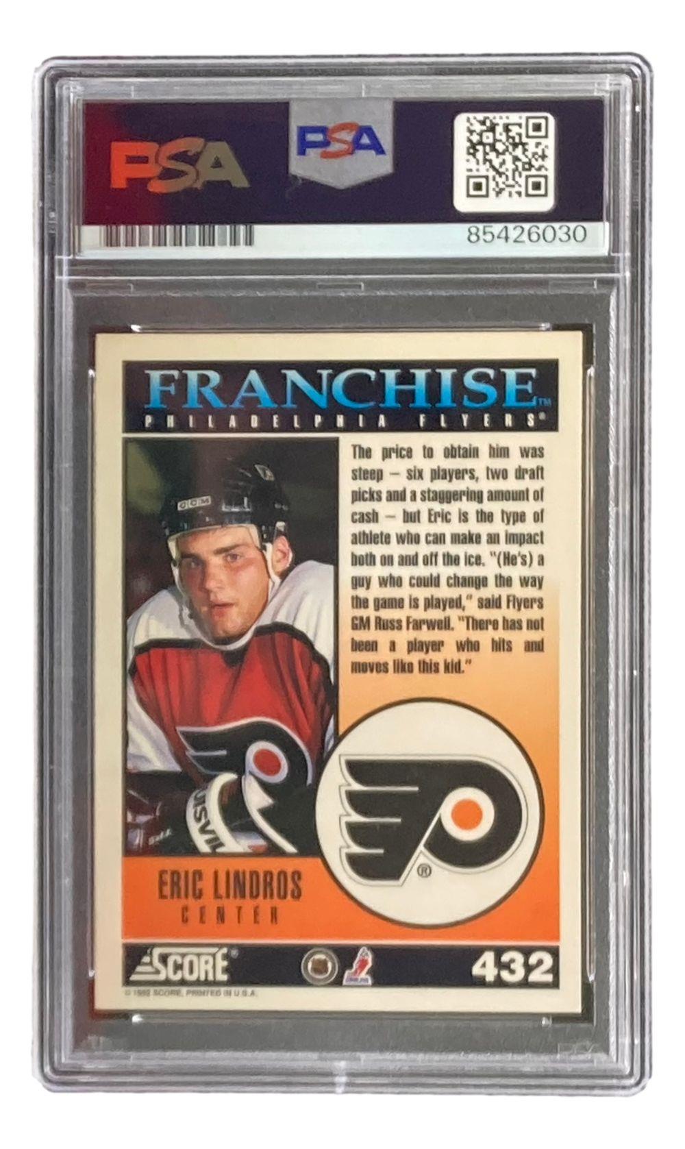 Eric Lindros Autographed 1992 Score #432 Philadelphia Flyers Rookie Card - PSA Certified 8.5 (85426030) - Perfect for Hockey Memorabilia Collections & Sports Fan Gifts