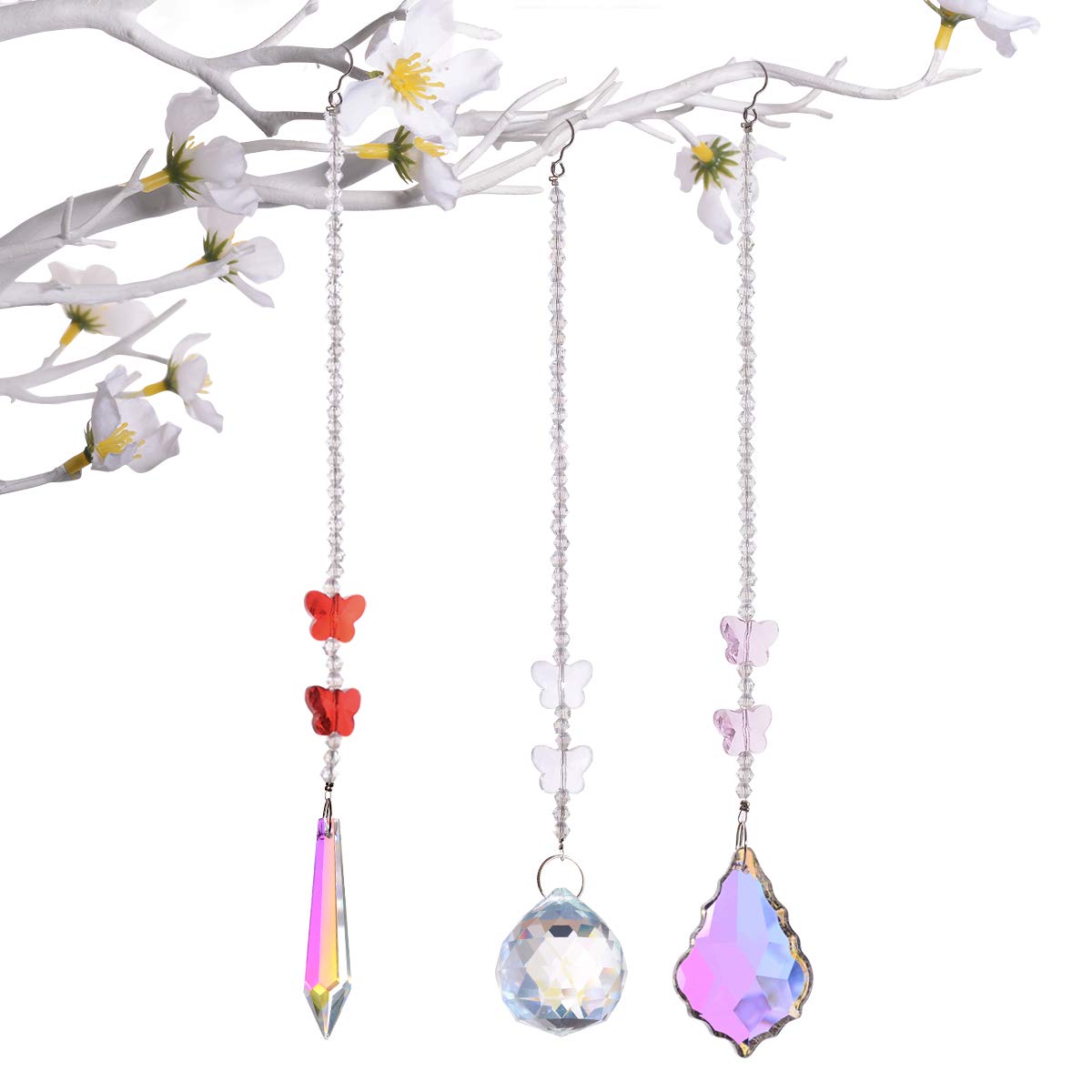 Crystal Glass Prism Ball - Rainbow Maker with Chakra AB Coating - Hanging Suncatcher for Windows, Home Decor & Spiritual Healing - Perfect Gift Set (Pack of 3) for Meditation Rooms, Living Spaces & Outdoor Gardens
