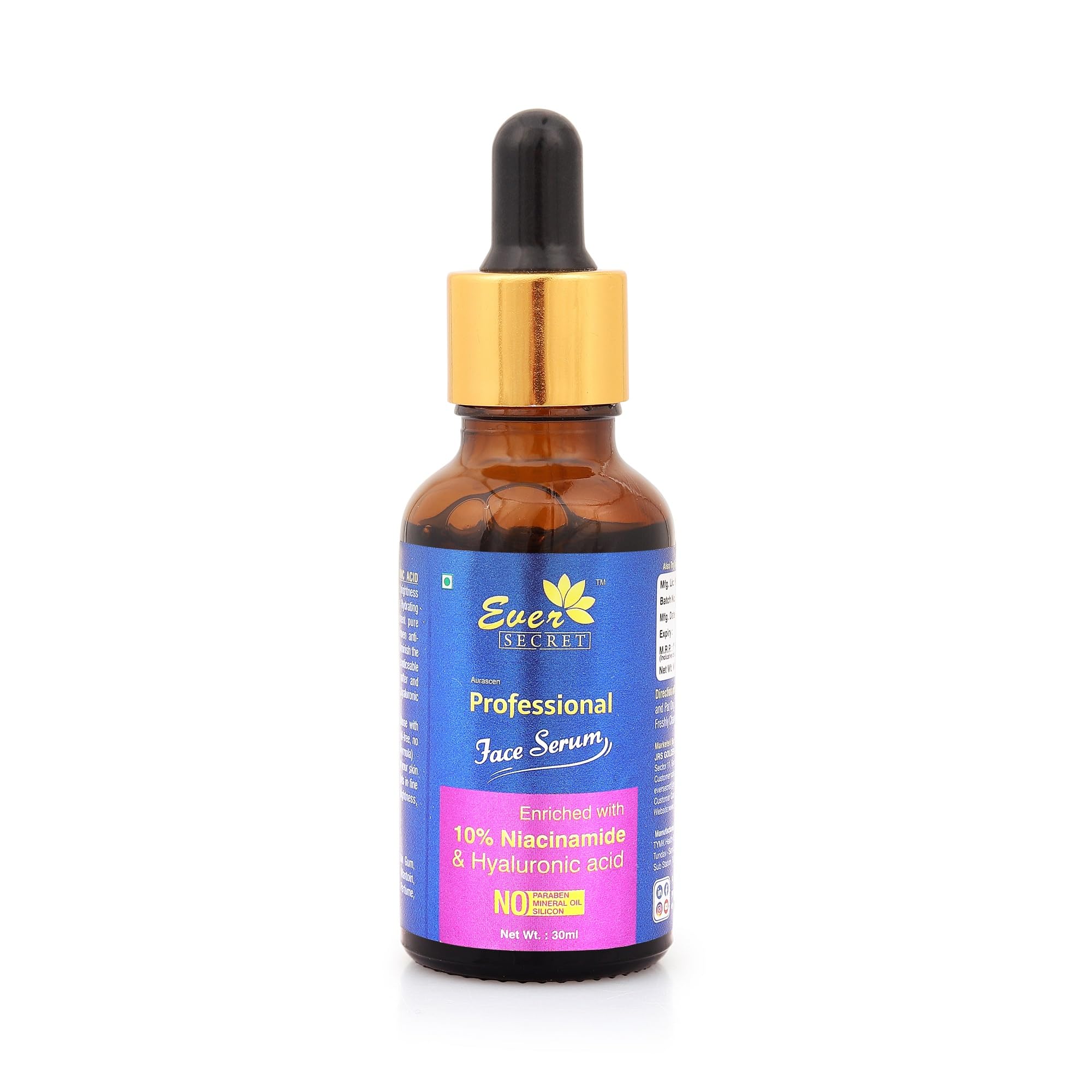 Ever Secret 10% Niacinamide Face Serum for Acne Marks & Blemish Removal - Oil Balancing Hyaluronic Acid Serum for Clear Skin - Anti-Acne Treatment for Dry, Oily & Acne-Prone Skin (30ml) - Perfect for Daily Skincare Routine & Post-Acne Care