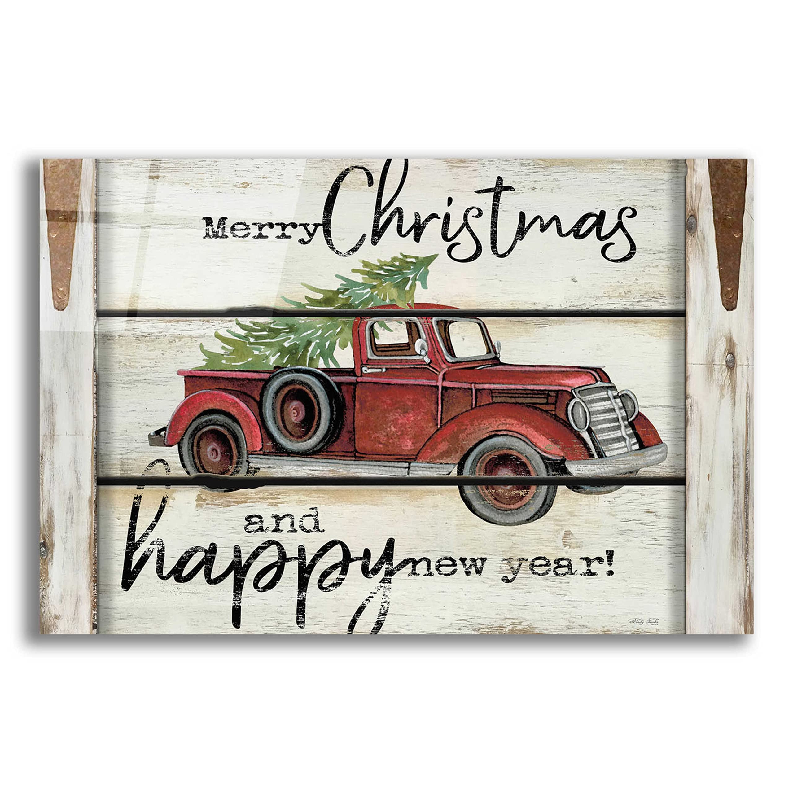 Merry Christmas & Happy New Year Red Truck Wall Art by Cindy Jacobs - 24
