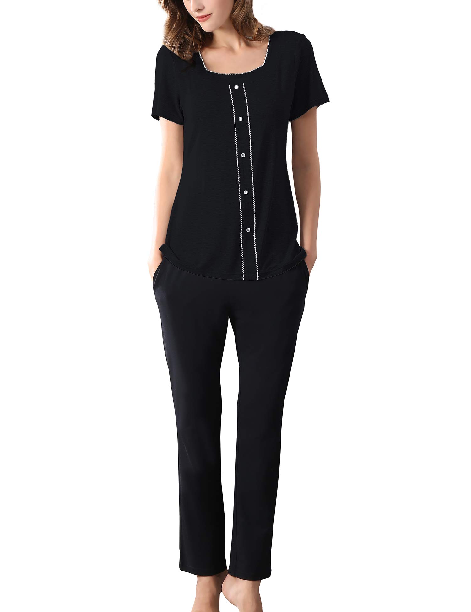 Women's Casual Summer Lounge Set - Short Sleeve Tunic Top & Leggings Capri Pajama Outfit | Soft Comfortable Loungewear for Home, Yoga & Relaxation | COLORFULLEAF