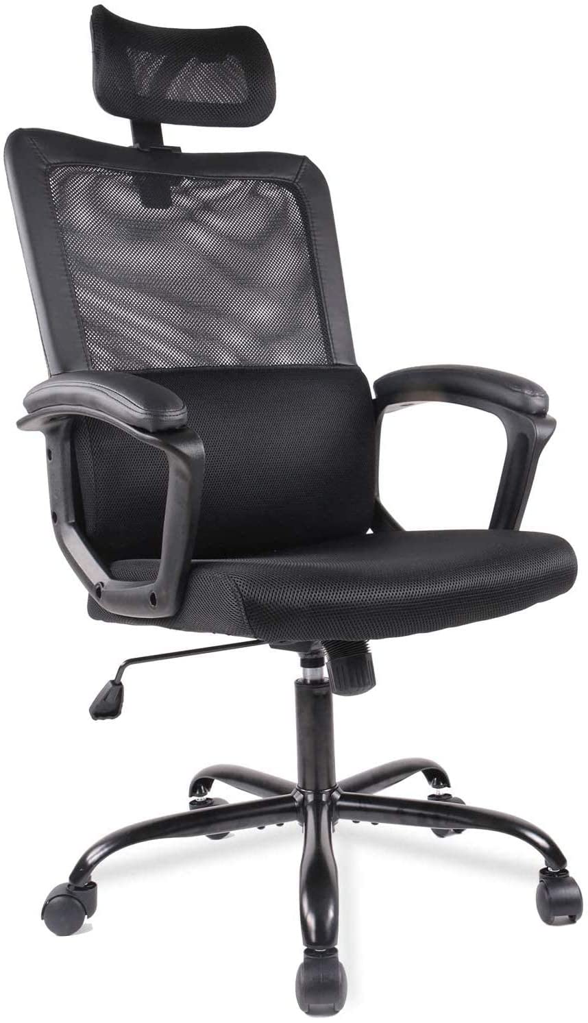 Ergonomic Mesh Office Chair with Adjustable Lumbar Support, Headrest & Armrest - High Back Swivel Rolling Computer Desk Chair for Home Office (Black) - Perfect for Long Work Hours, Gaming & Remote Work