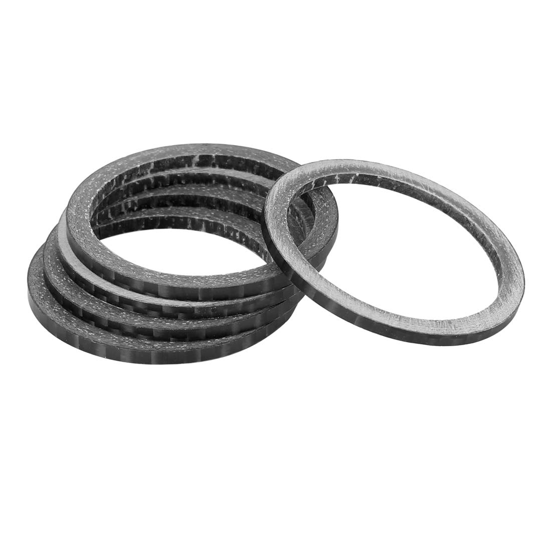 X AUTOHAUX 5pcs Matte Black Carbon Fiber Headset Spacer Set - 1 1/8 Inch Stem Compatible for MTB, Mountain & Road Bikes - 2mm Thick - Perfect for Cycling Upgrades and Handlebar Adjustments