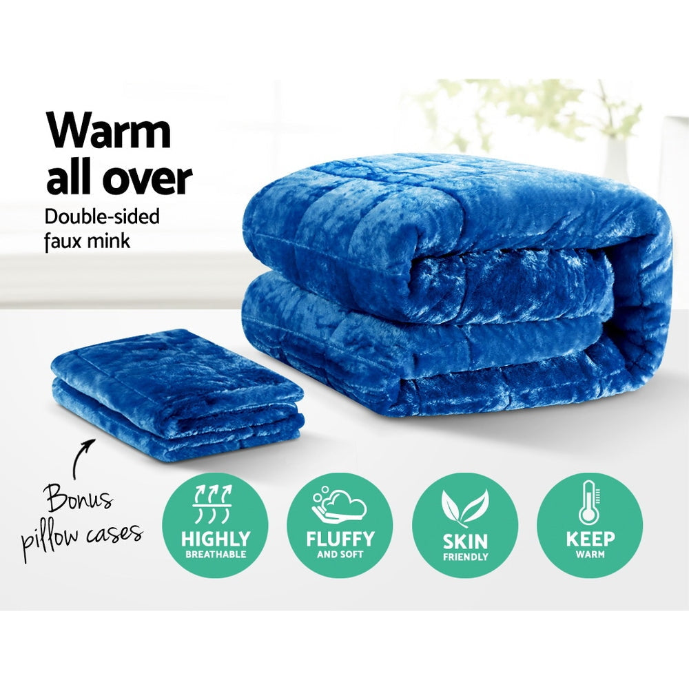 Luxury Faux Mink Quilted Comforter - Winter Weight Super King Size Teal Throw Blanket for Bed, Sofa & Guest Room - Soft & Warm Bedding Set