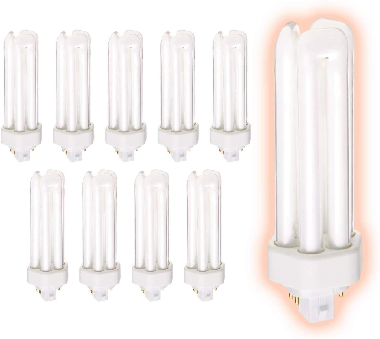 GoodBulb 32-Watt CFL Light Bulbs | 4 Pin GX24Q-3 Base 3500K Soft White | 2400 Lumens Energy Efficient Triple Tube Plug-in Compact Fluorescent Bulbs | Pack of 10 | Perfect for Office Lighting, Kitchen Fixtures & Commercial Spaces