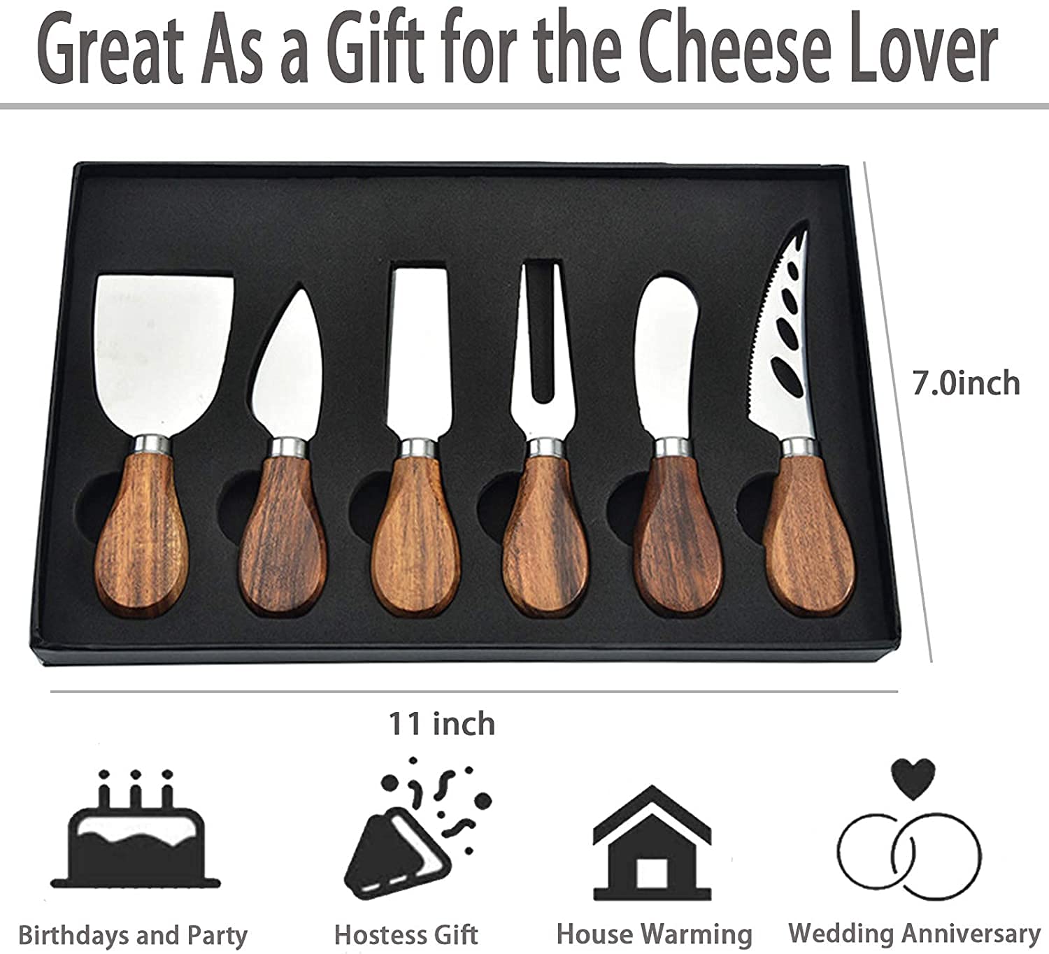 Premium 6-Piece Cheese Knife Set with Stainless Steel Blades & Bamboo Handle - Cheese Slicer, Cutter, Fork & Spreader for Charcuterie Boards, Cheese Platters & Gift Sets - Perfect for Wine Parties, Gourmet Entertaining & Kitchen Essentials
