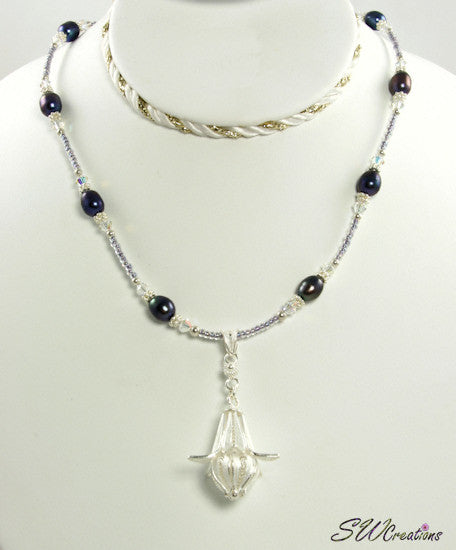 Lavender Peacock Pearl Floral Necklace for Women - Elegant Bohemian Jewelry Gift for Wedding, Party & Special Occasions
