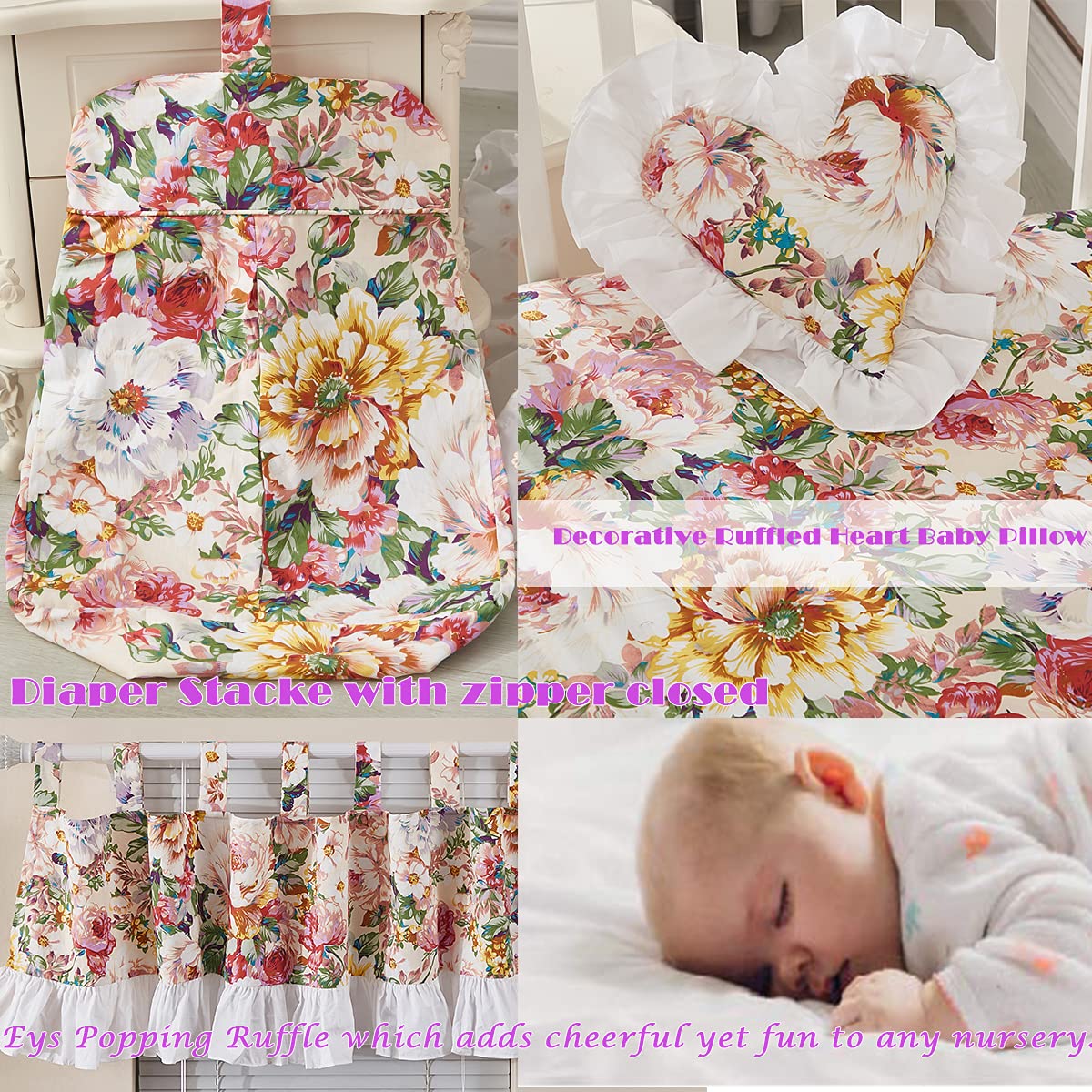 Brandream Floral Crib Bedding Set 6-Piece for Baby Girls - Luxury French Country Nursery Set with Tulle Lace & Embroidered Flowers, Blush Pink & White - Perfect for Newborn Nursery, Baby Shower Gift & Photo Shoots