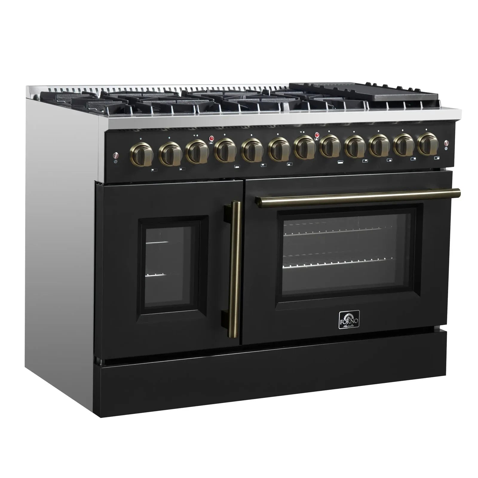**Forno Galiano 48-Inch French Door Dual Fuel Range with 8 Burners & Electric Convection Oven - Black Antique Brass Trim (Model FFSGS6356 48BLK) - Perfect for Gourmet Kitchens & Professional Chefs**