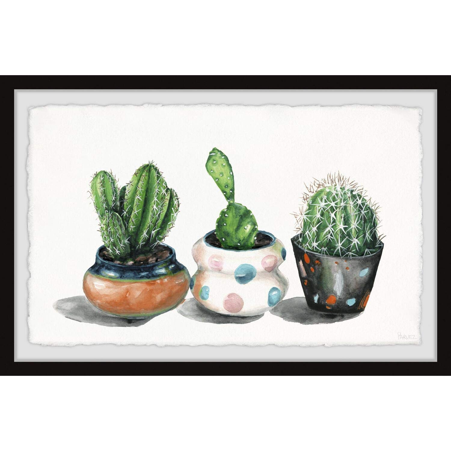 Parvez Taj Party Pots Cactus Framed Wall Art Print 36x24 Inches - Perfect for Home Decor, Living Room, Bedroom & Office Wall Decor