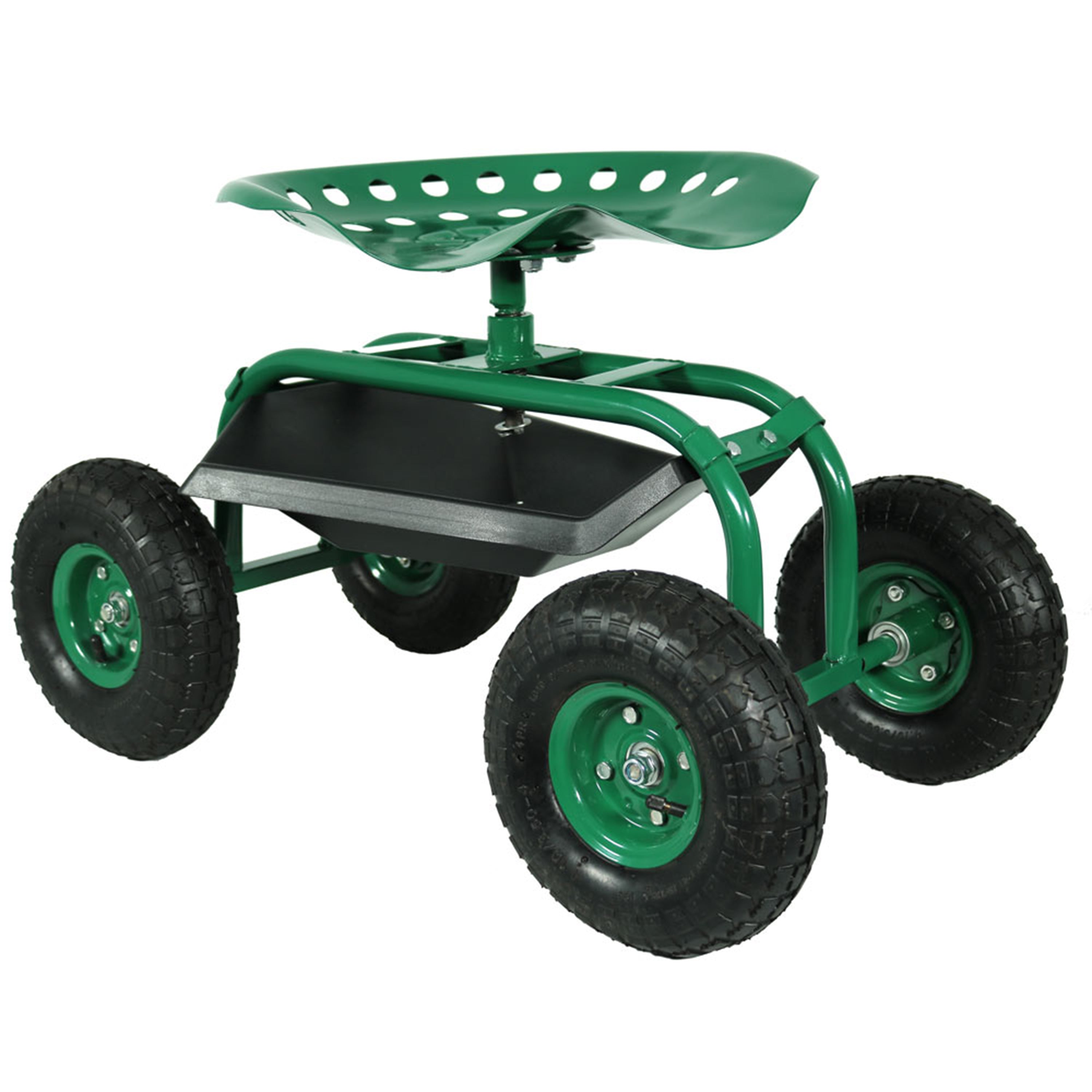 Sunnydaze Rolling Garden Cart with 360 Degree Swivel Seat & Tray - Heavy Duty Outdoor Utility Cart for Gardening, Yard Work & Patio Storage