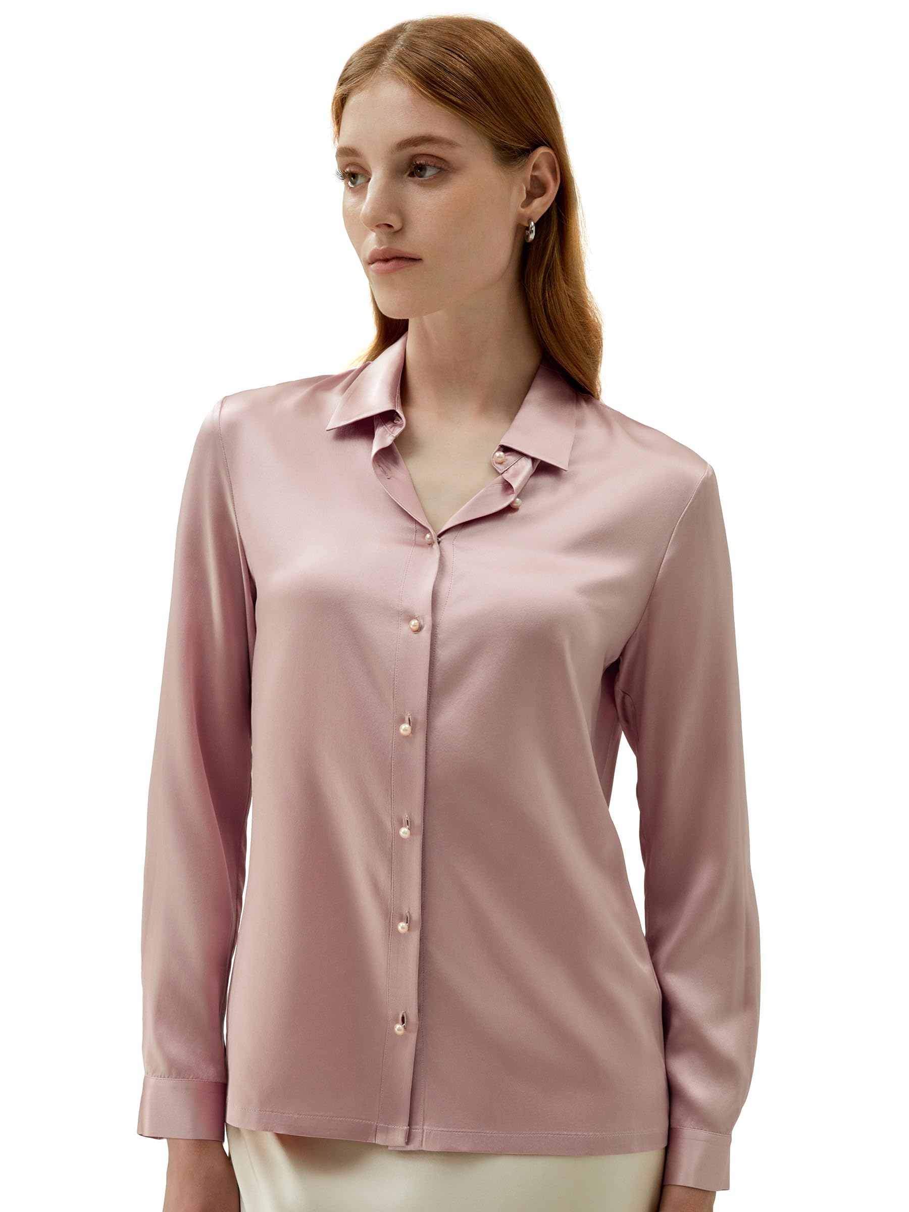 Luxury LilySilk 100% Pure Silk Blouse for Women - Elegant Long Sleeve Office Shirt with Pearl Buttons | Vintage Inspired Formal Wear | Perfect for Business Meetings, Office Work & Special Occasions