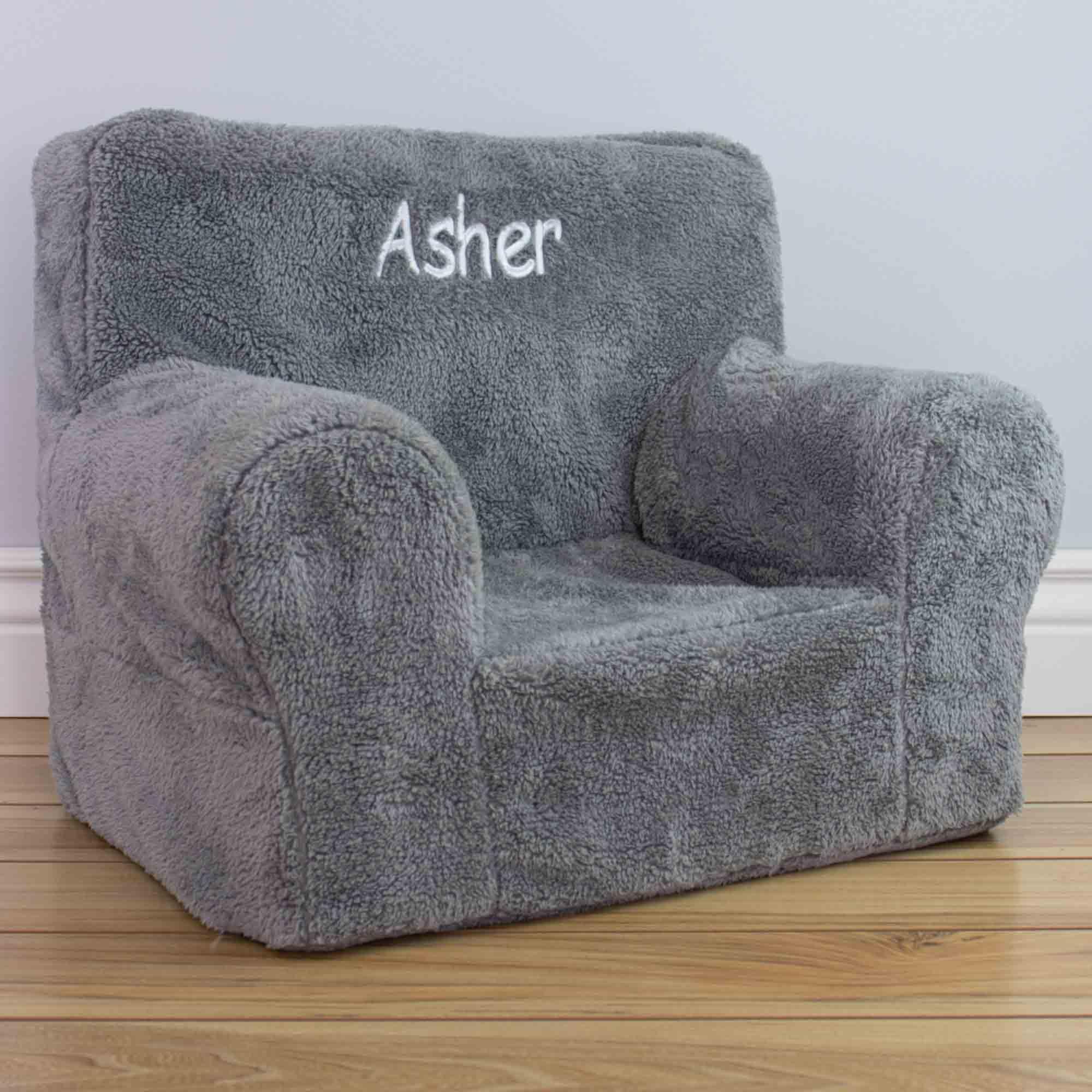 Personalized Toddler Chair for Kids Ages 1.5-4 Years - Gray Sherpa Baby Seat with Name Customization | Perfect for Nursery, Playroom & First Birthday Gifts