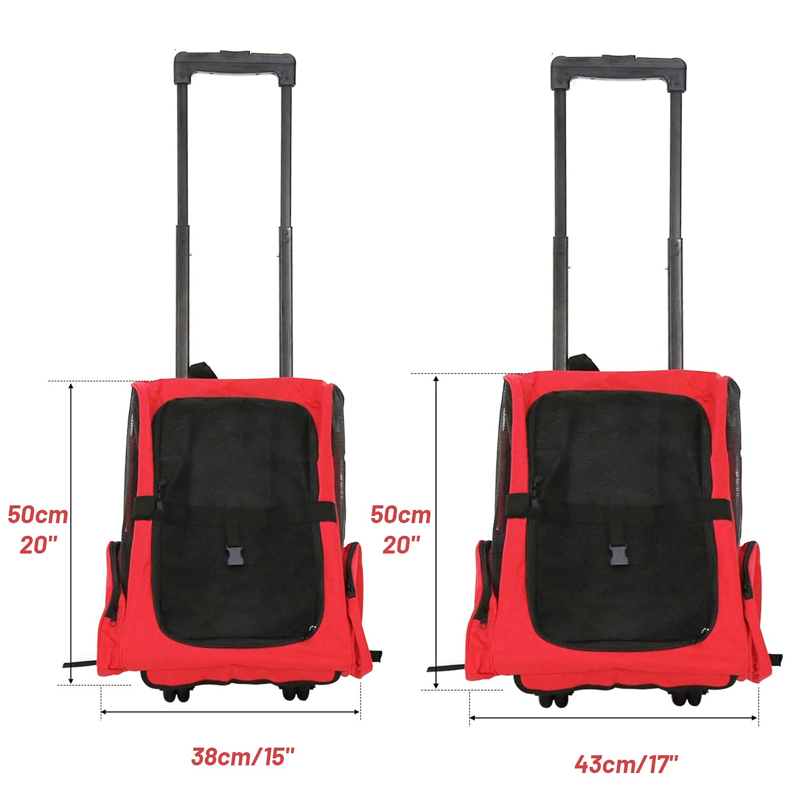 Portable Pet Travel Carrier Backpack with Wheels - Lightweight Soft-Sided Rolling Pet Stroller for Dogs & Cats - Perfect for Air Travel, Road Trips & Outdoor Adventures
