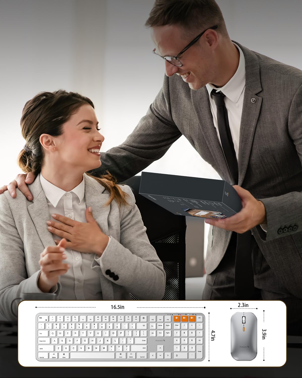 ProtoArc KM100-A Wireless Bluetooth Keyboard and Mouse Combo for Mac - Full-Size Rechargeable Backlit Keyboard with Multi-Device Connectivity for MacBook Pro/Air, iMac, iPhone & iPad (White Silver) - Perfect for Home Office, Gaming & Productivity