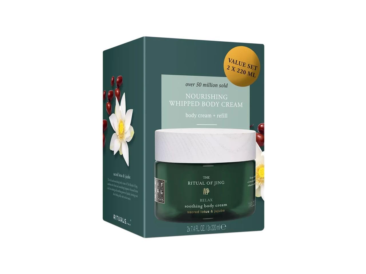 Rituals The Ritual of Jing Hydrating Body Cream & Refill Pack - 14.8 Fl Oz Luxury Moisturizer for Dry Skin - Perfect for Spa Day & Self-Care Routine