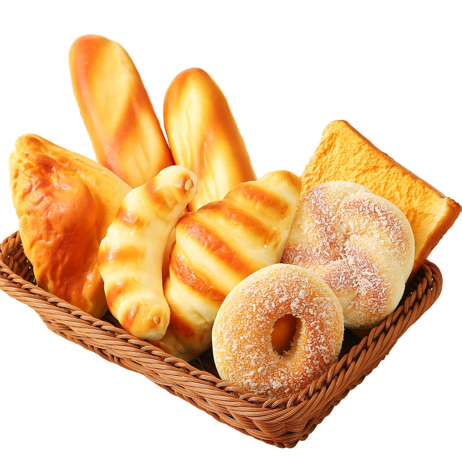 8pcs Artificial Bread Set - Realistic Fake Food Display for Home Decor, Photography Props, Bakery Staging & Kitchen Decoration - Includes Faux Croissant, Dessert & Bread Loaves