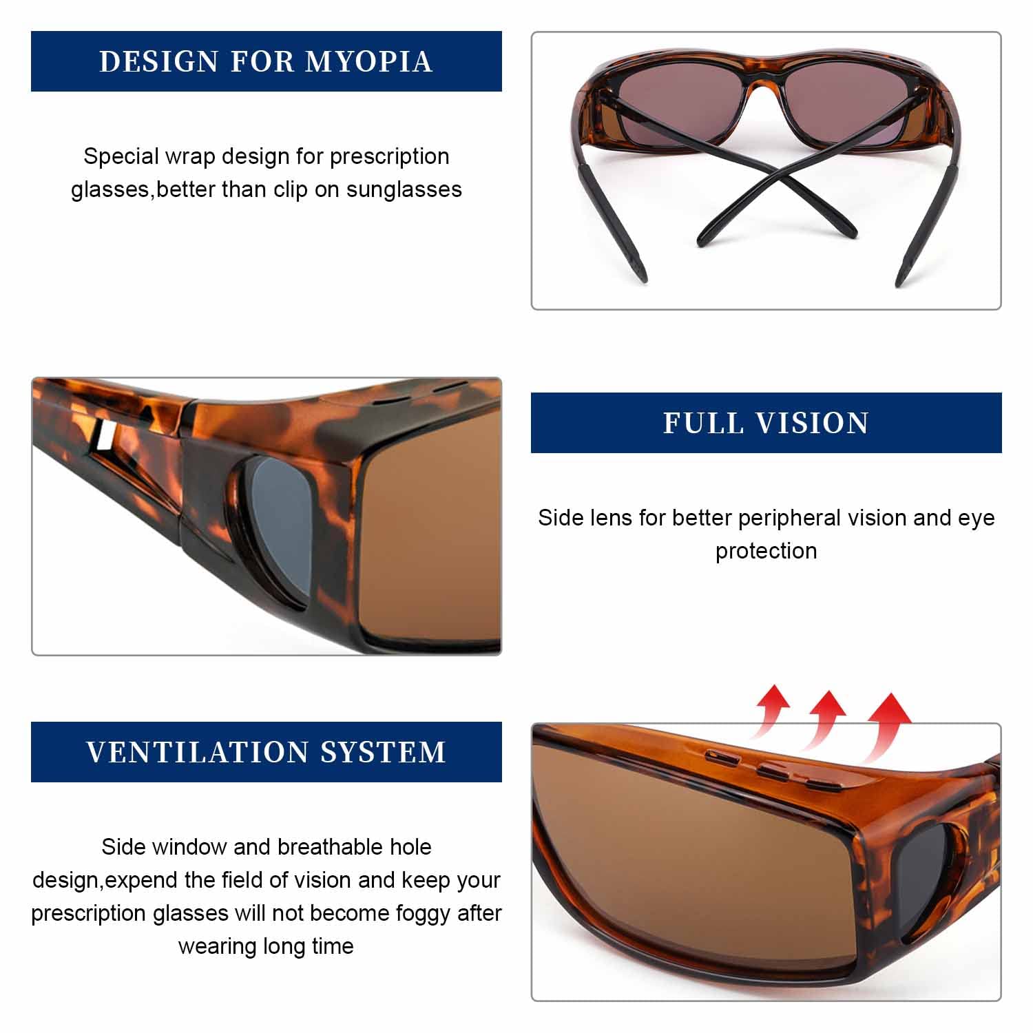 LVIOE Polarized Wrap Around Sunglasses for Men & Women - UV Protection Over Glasses Fit Over Prescription Eyewear - Perfect for Driving, Fishing & Outdoor Activities