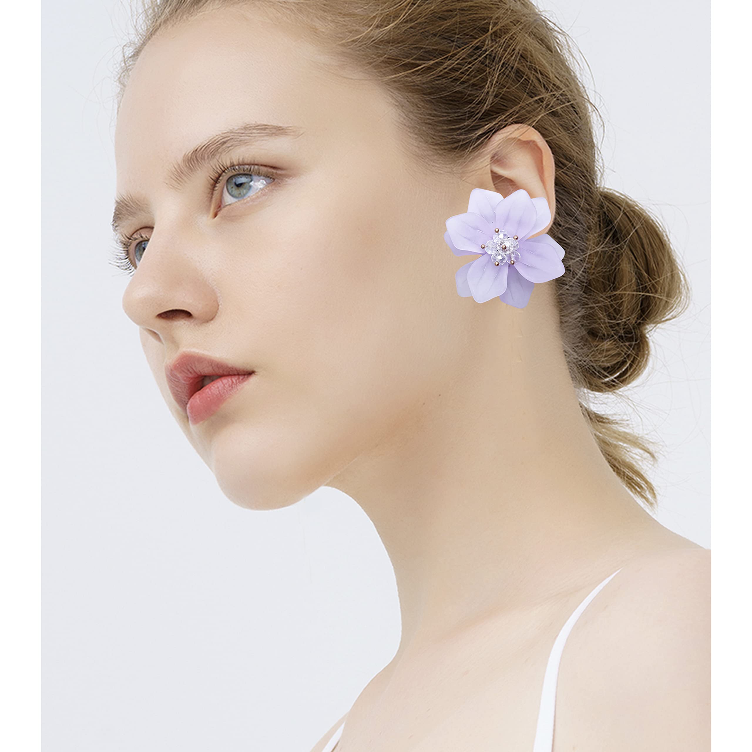 Handmade Bohemian Matte Resin Flower Stud Earrings - Elegant Acrylic Petal Dangle Drop Earrings for Women, Unique Statement Jewelry Gift for Birthday, Wedding & Special Occasions