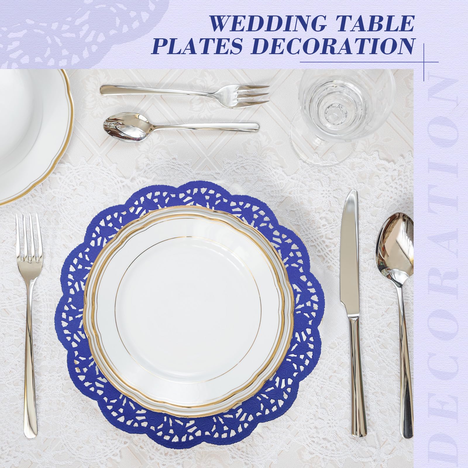 Yexiya 200 Pcs Dark Blue Lace Paper Doilies - Disposable Round Placemats for Cake Decorating, Dessert Serving, Party, Wedding & Craft Decorations - Elegant Foil Lace Doilies for Table Settings & DIY Projects
