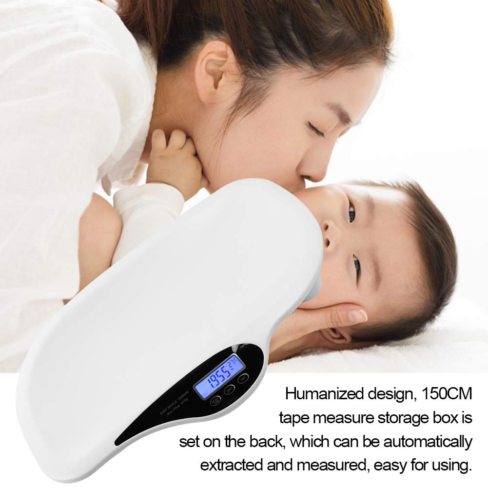 25.6×17.2×3in Digital Baby Scale with U-Shaped Groove - Accurate Toddler & Pet Scale up to 20KG/44LB - Newborn Weight Scale with LCD Screen, 150cm Tape Measure & One-Touch Reset - Perfect for Infants, Pets and Home Health Monitoring