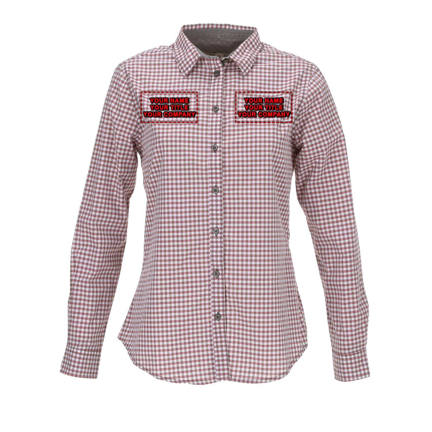 Chef Works Women's Custom Embroidered Modern Gingham Long Sleeve Dress Shirt - Professional Kitchen Uniform & Stylish Office Wear