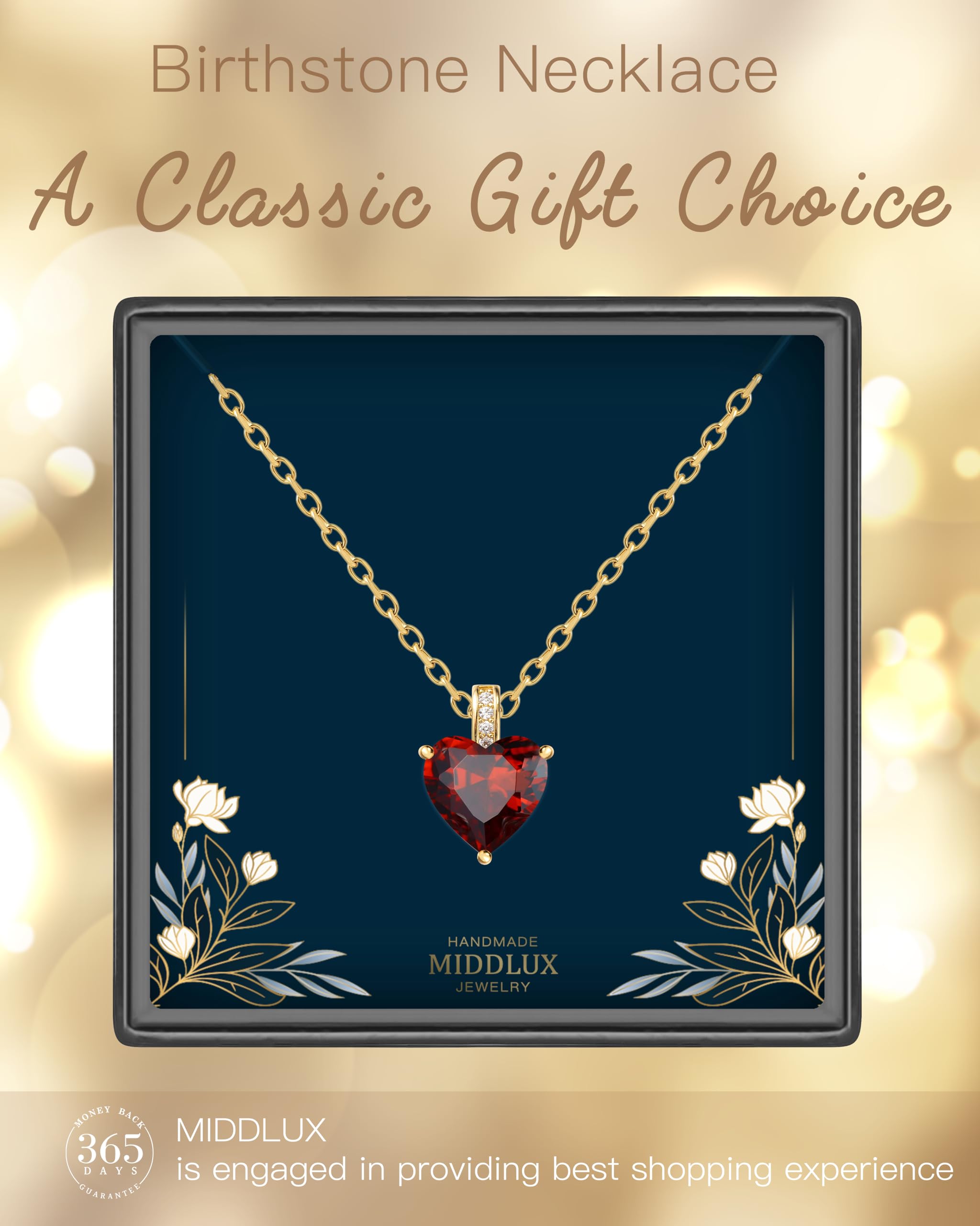 Genuine Birthstone Necklace for Women - Sterling Silver Heart Pendant with 14K Gold Plating | Personalized Birthday Gift for Her, Mom, Wife | Perfect for Valentine's Day, Anniversary & Special Occasions