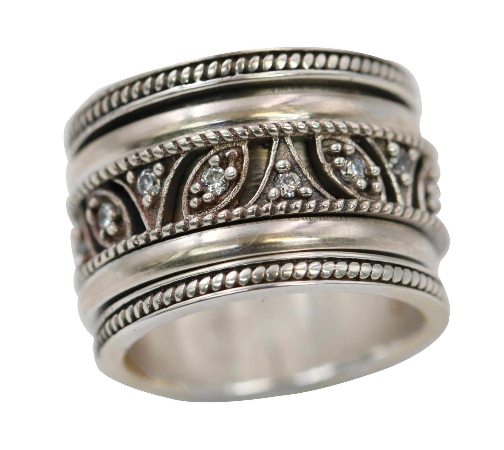 Energy Stone Taj Mahal Sterling Silver Lace Work Spinner Meditation Ring for Stress Relief & Focus - US67 Style - Perfect for Yoga, Mindfulness & Anxiety Relief