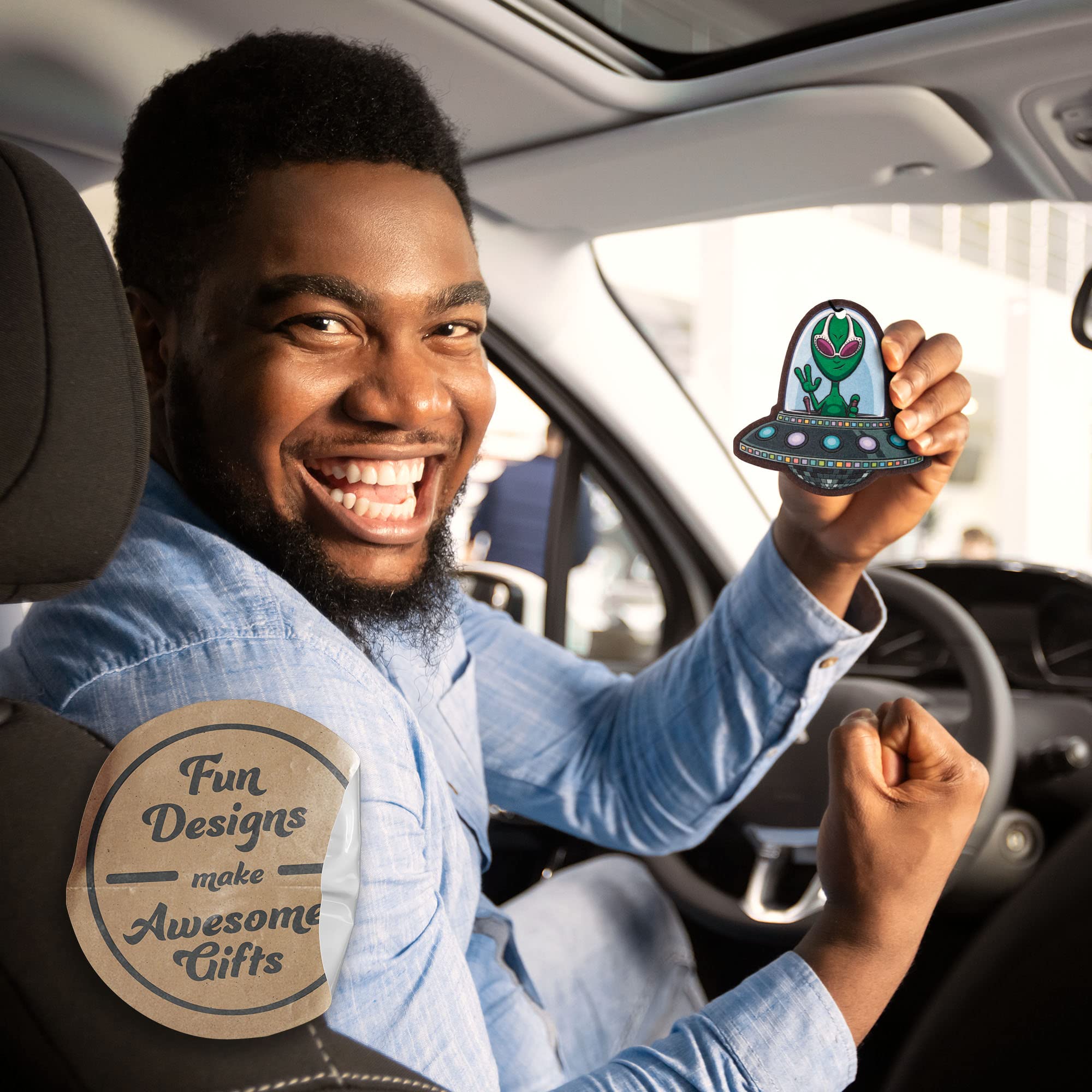 Premium Alien in UFO Car Air Fresheners 4 Pack - Long-Lasting Scented with Essential Oils for Cars, Trucks & Vehicles - Funny Novelty Gift for Car Lovers & Sci-Fi Fans