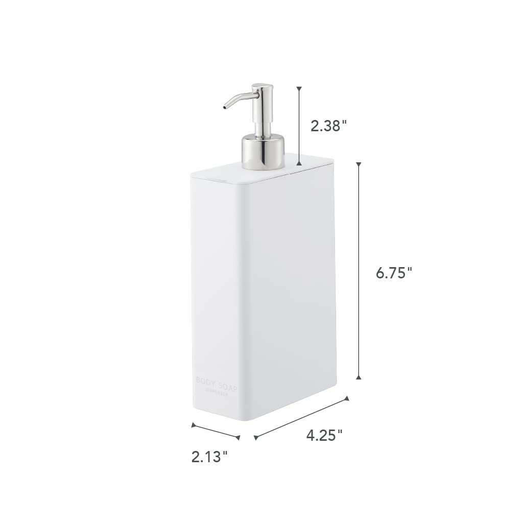 Yamazaki Tower White Rectangular Soap Dispenser for Bathroom & Kitchen - Hands-Free Liquid Soap Holder for Modern Home Decor