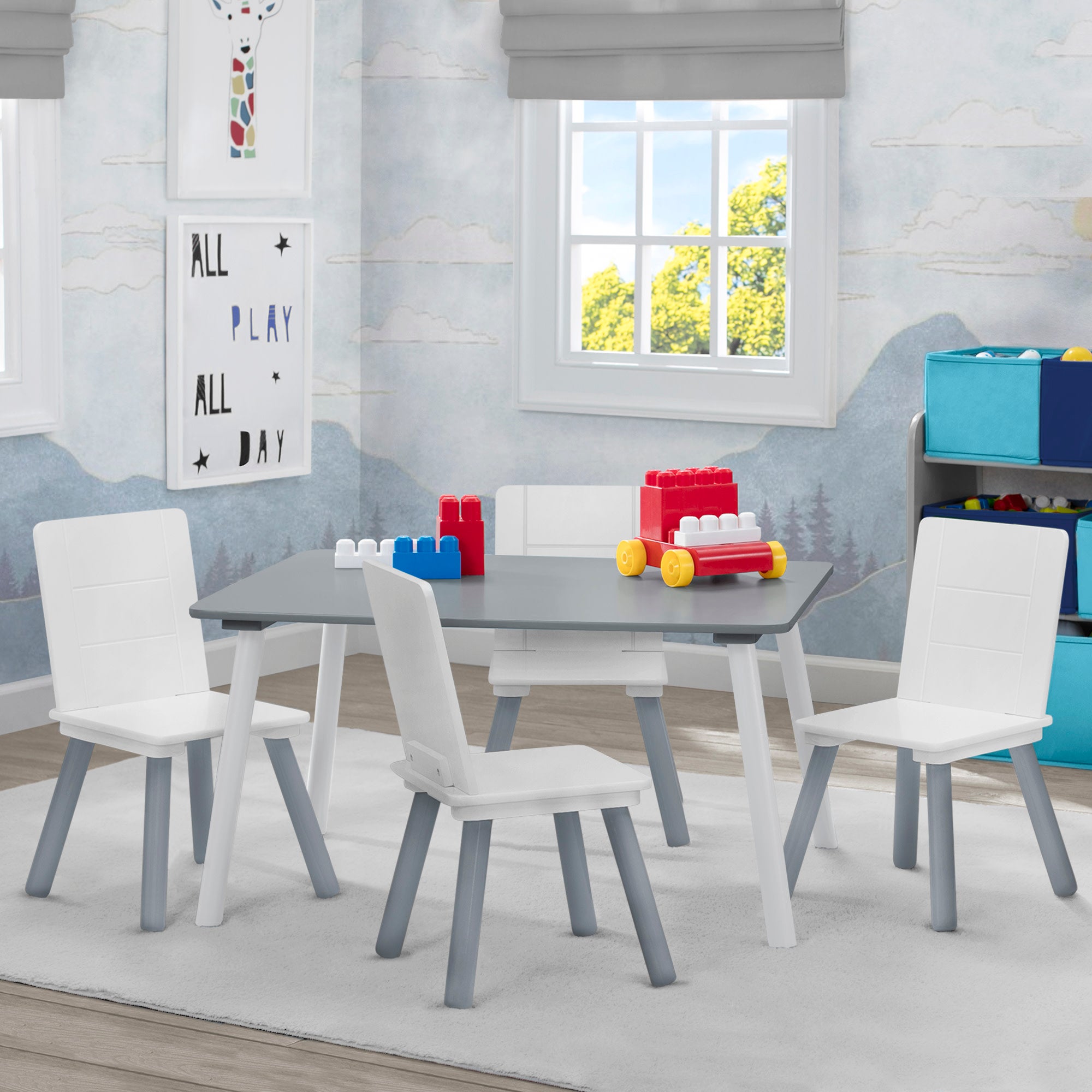 Kids Table and Chair Set - 4-Piece Wooden Children's Furniture for Playroom, Learning & Dining - Perfect for Toddlers & Preschoolers (Pink/Blue) - Ideal for Arts & Crafts, Snack Time, and Homeschooling Activities