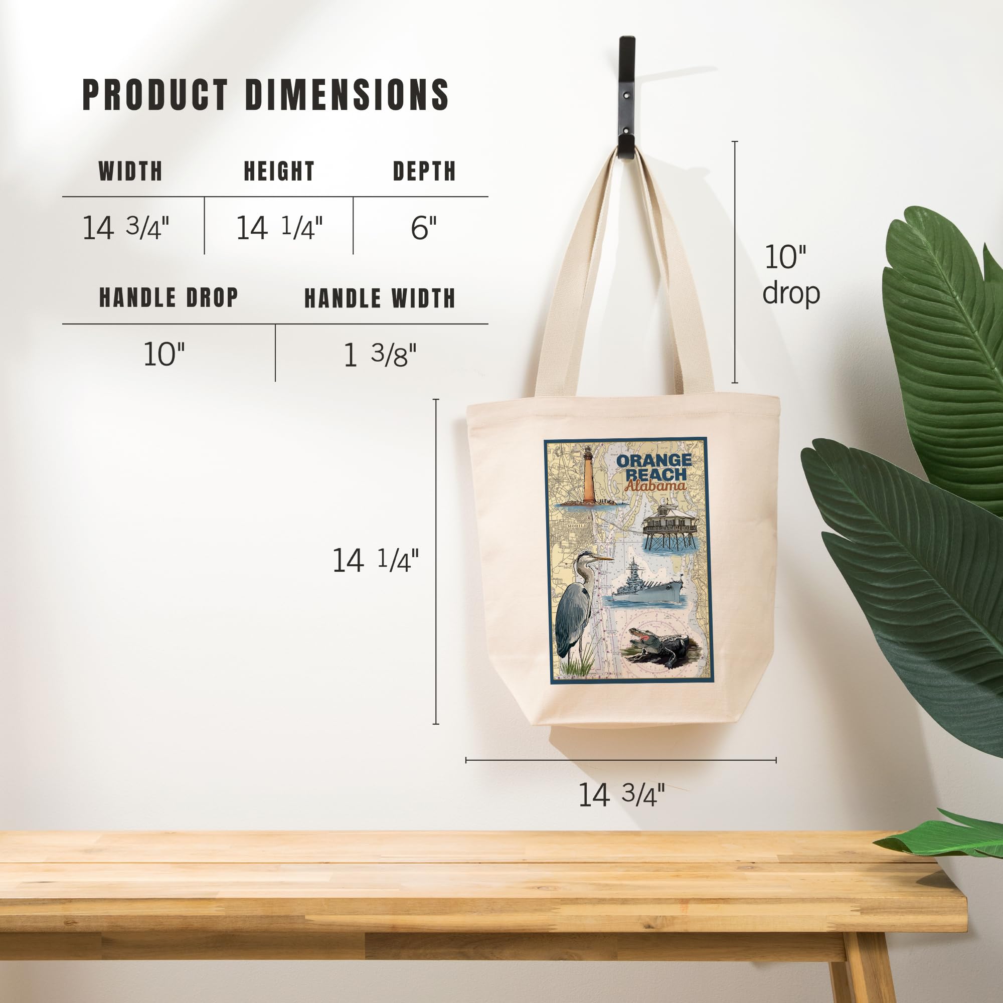 Orange Beach Alabama Nautical Chart Tote Bag - 100% Cotton Canvas Reusable Shopping Bag for Beach, Groceries & Daily Use