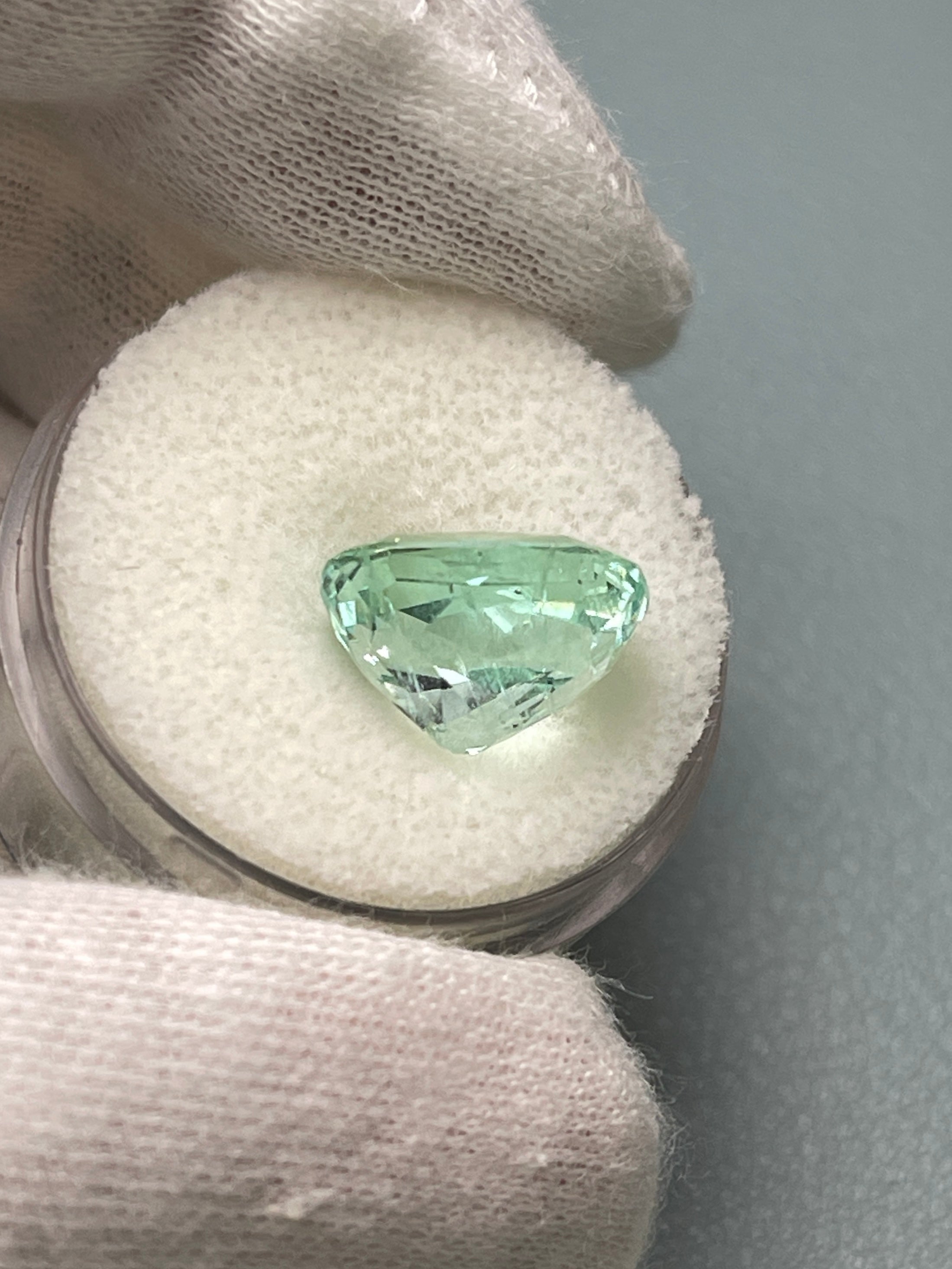 5.96 Carat 13x10mm Natural Colombian Emerald - Seafoam Green with Freckles, Elongated Cushion Cut Loose Gemstone for Jewelry Making, Engagement Rings & Custom Designs