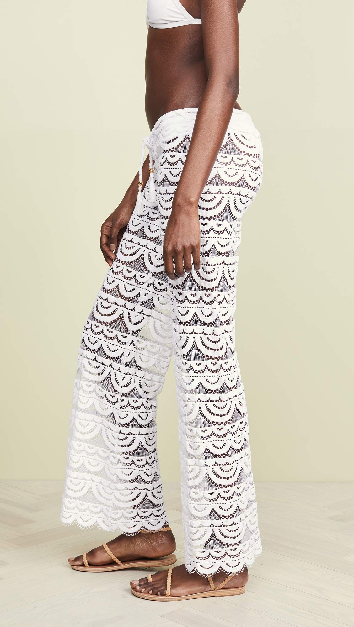 PQ Swim Women's Malibu Water Lily Lace Cover-Up Pants - Scalloped Hem, Adjustable Waist Tie | Beach Cover Up, Poolside Lounge, Resort Wear, Summer Vacation Outfit