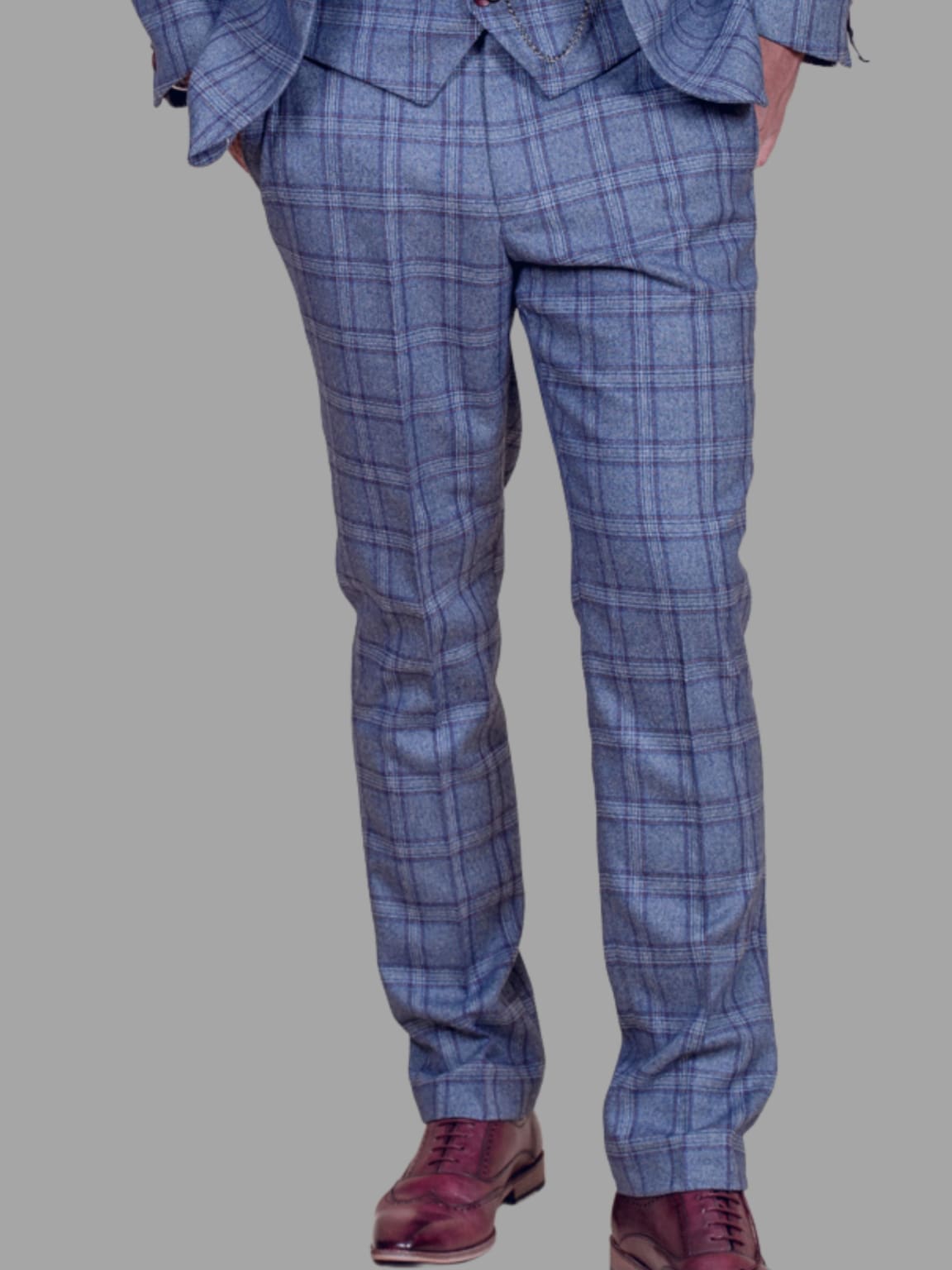 Marc Darcy Clinton Men's Blue Tweed Check Trousers | Classic Slim Fit Dress Pants for Business & Formal Occasions | Office Wear & Wedding Attire