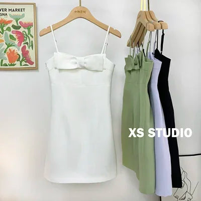 Sexy Bow Above Knee Suspender Dress for Women - Elegant Sleeveless A-Line High Waist Summer Dress | Perfect for Date Night, Cocktail Parties & Special Occasions