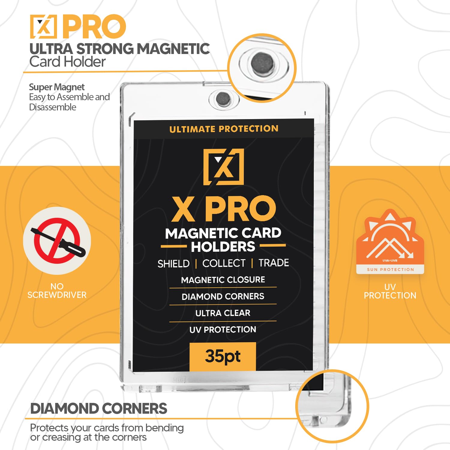 X PRO 35PT Magnetic Card Holder [25 Pack] - Premium Trading Card Protectors with Cleaning Cloth | Baseball, Sports & Collectible Card Storage | Durable Hard Case for Card Show, Game Day & Display Collection
