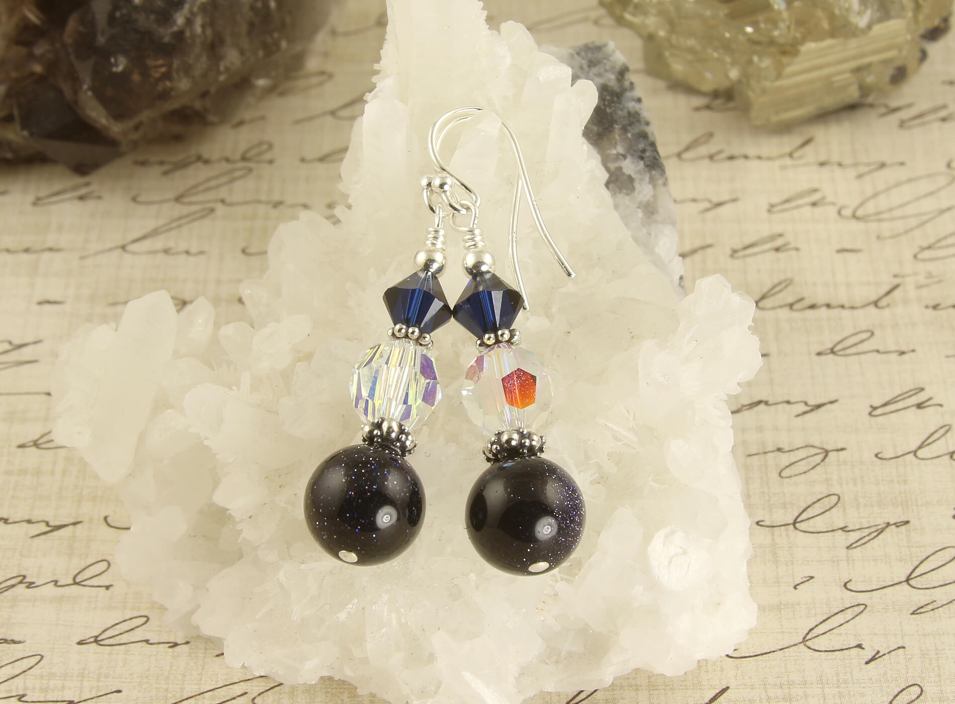 Blue Goldstone Crystal Beaded Earrings for Women - Handmade Boho Chic Dangle Earrings for Party, Wedding & Everyday Wear | Healing Stone Jewelry Gift