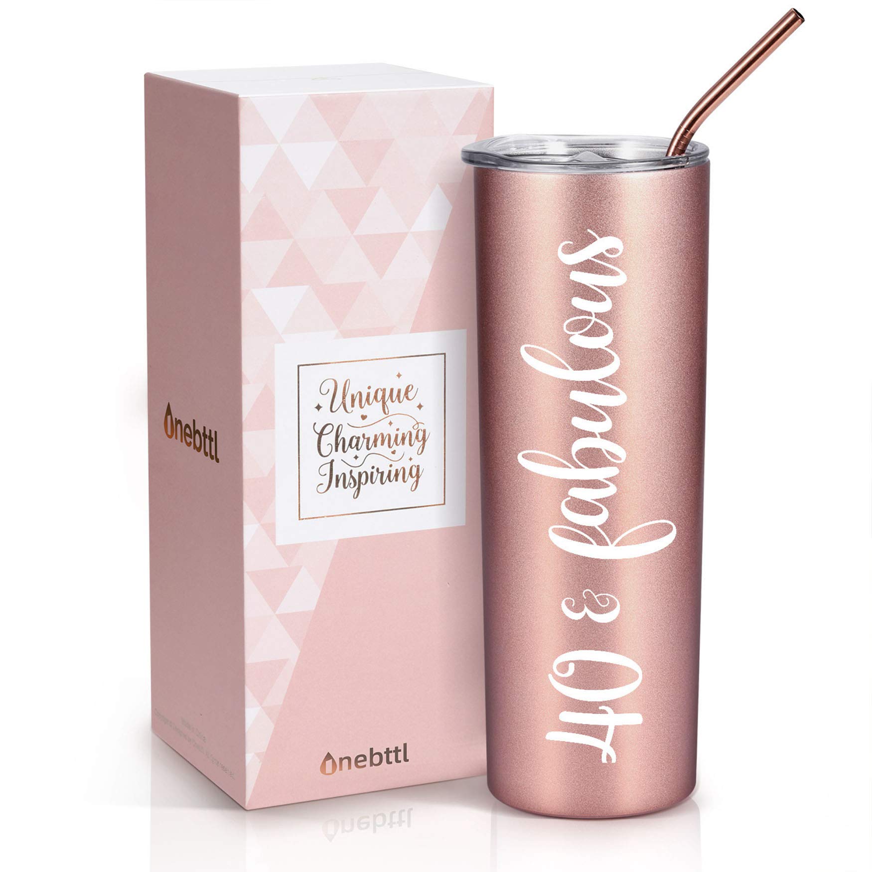 Onebttl 40th Birthday Gifts for Women - 20oz Rose Gold Tumbler with Straw | Unique & Fabulous 40th Birthday Present Ideas | Perfect for Her Milestone Celebration, Office Use, or Outdoor Adventures
