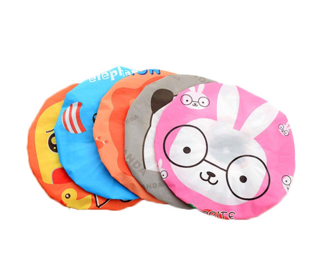 WOIWO 5 Pack Cute Cartoon Shower Caps - Japanese Style Waterproof Bath Caps for Hair Washing & Showering - Perfect for Spa, Travel & Home Use