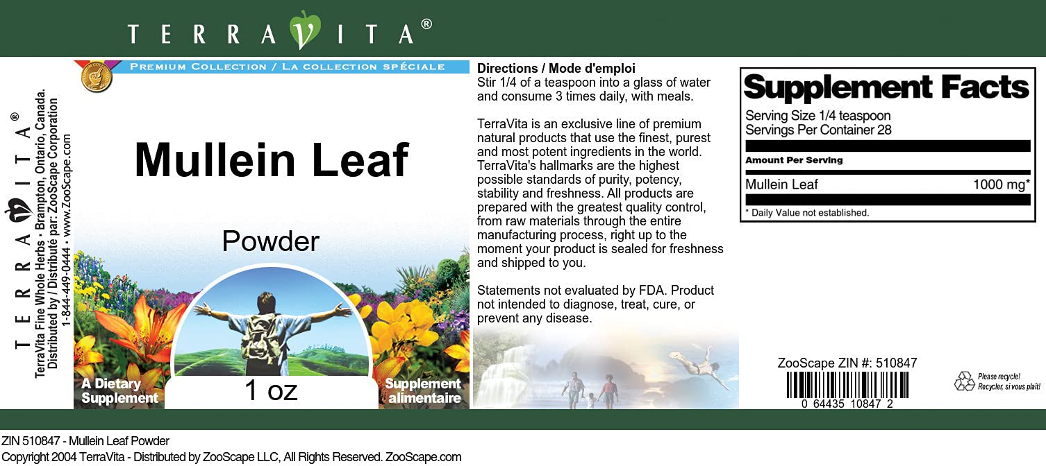 Organic Mullein Leaf Powder 1 oz (28g) - Herbal Supplement for Respiratory Health, Cough Relief & Lung Support - USDA Certified, Non-GMO, Vegan - Perfect for Tea, Tinctures & Herbal Remedies