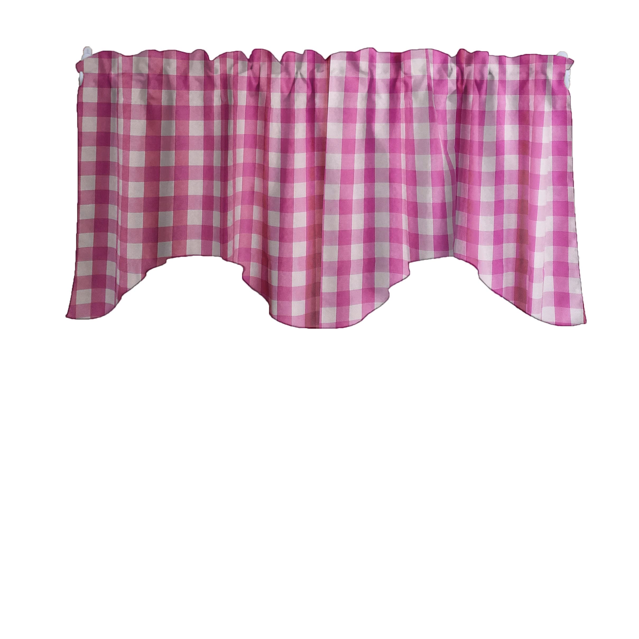 Stylish Cotton Gingham Checkered Print Scalloped Wave Window Valance - Fuchsia Home Décor for Bedroom, Nursery & Kitchen - Perfect for Farmhouse & Cottage Style Windows