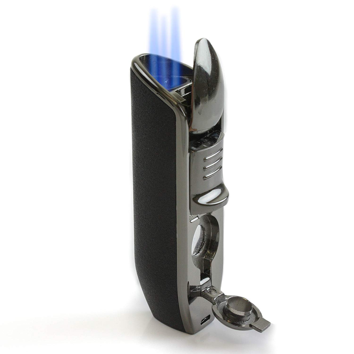 Triple Jet Flame Butane Torch Lighter with Cigar Punch - Windproof Refillable Lighter for Cigars, Cigarettes & Outdoor Use - Perfect for Camping, BBQ and Smoking Accessories