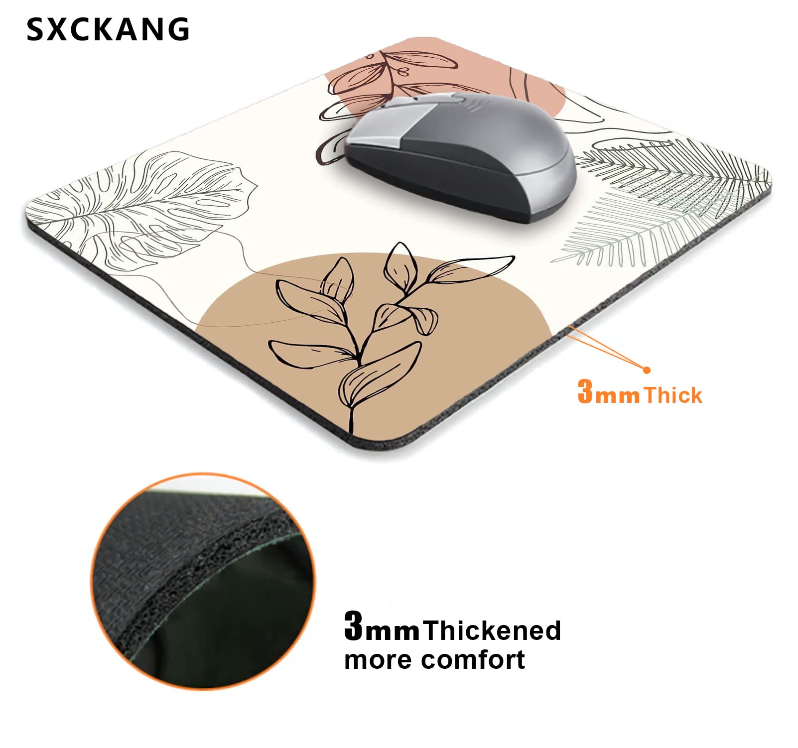 Premium Small Rectangle Mouse Pad - Custom Cute Design with Non-Slip Rubber Base & Washable Cloth Surface - Aesthetic Abstract Leaves Pattern for Women - Perfect for Office, Gaming & Home Computer Use
